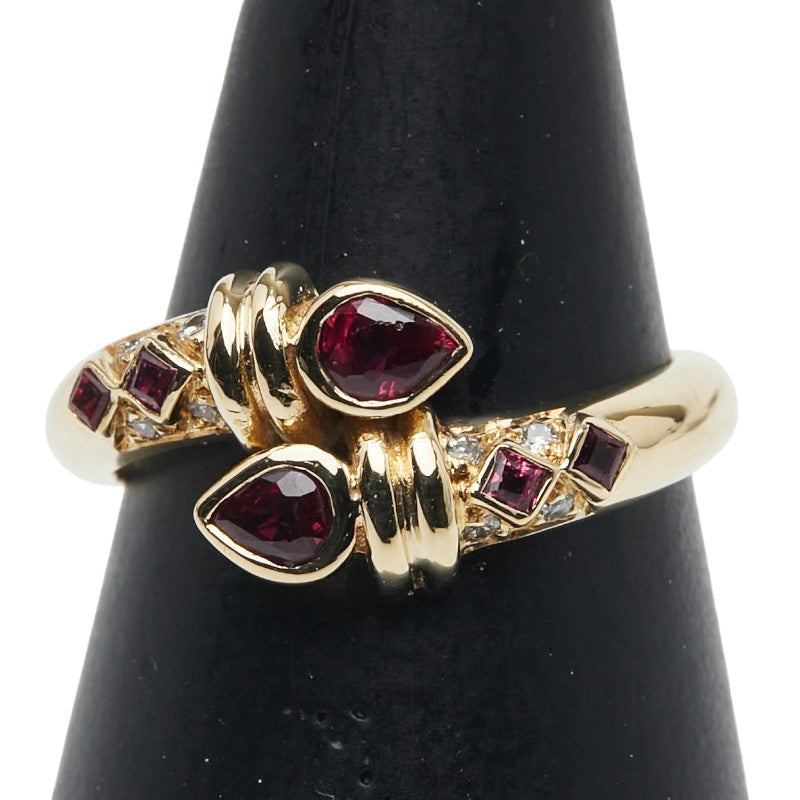 K18YG イエローゴールド ルビー0.58ct ダイヤ0.06ct リング 指輪 レディース 12号 【中古】