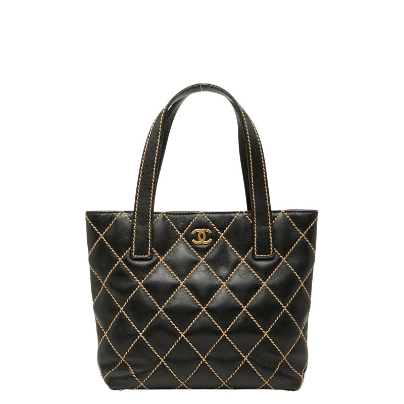 シャネル ワイルドステッチ ココマーク ハンドバッグ ブラック レザー レディース CHANEL 【中古】