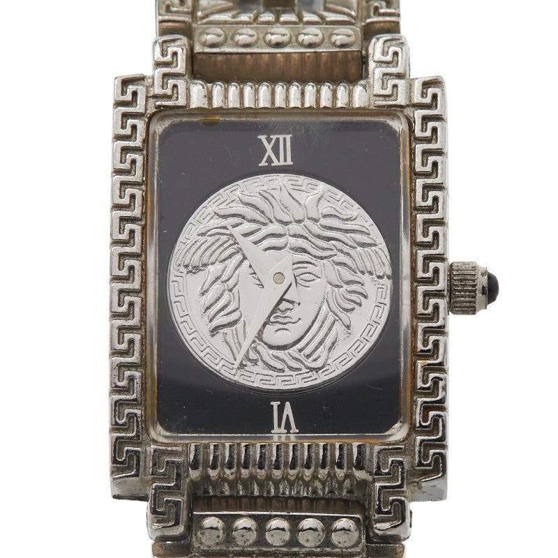 ヴェルサーチェ メデューサ 腕時計 クオーツ ブラック文字盤 ステンレススチール レザー レディース VERSACE 【中古】