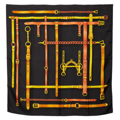 グッチ ベルト柄 スカーフ ブラック マルチカラー シルク レディース GUCCI 【中古】