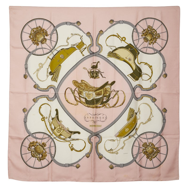 エルメス カレ90 GRAND APPARAT 盛装の馬 スカーフ ピンク ホワイト マルチカラー シルク レディース HERMES 【中古】