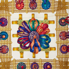 エルメス カレ90 LES RUBANS DU CHEVAL 馬のリボン飾り スカーフ ネイビー ホワイト マルチカラー シルク レディース HERMES 【中古】