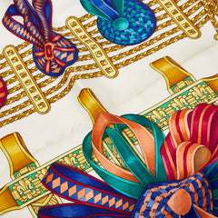 エルメス カレ90 LES RUBANS DU CHEVAL 馬のリボン飾り スカーフ ネイビー ホワイト マルチカラー シルク レディース HERMES 【中古】