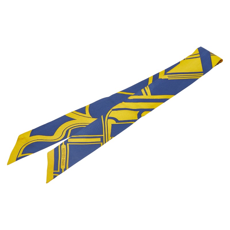 エルメス ツイリー Les Coupes Tattoo クーペ タトゥアージュ スカーフ ブルー イエロー シルク レディース HERMES 【中古】