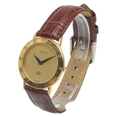 グッチ インターロッキングG ベルト（社外品） 腕時計 3000M クオーツ ゴールド文字盤 メッキ レザー レディース GUCCI 【中古】