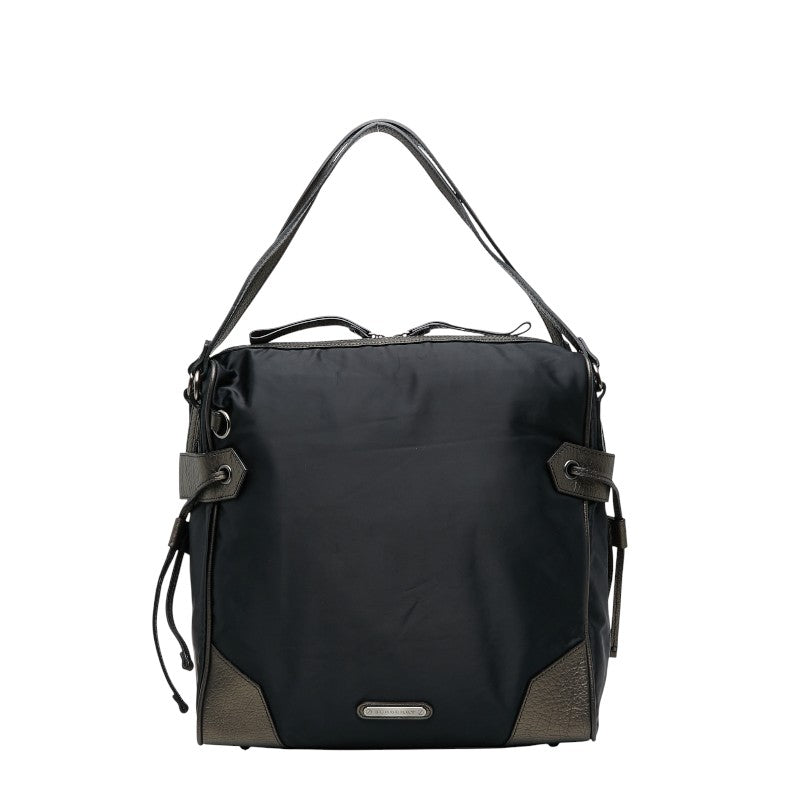 バーバリー ロゴ金具 ハンドバッグ ブラック ブラウン ナイロン レザー レディース BURBERRY 【中古】