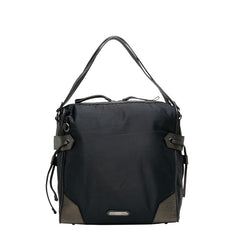 バーバリー ロゴ金具 ハンドバッグ ブラック ブラウン ナイロン レザー レディース BURBERRY 【中古】