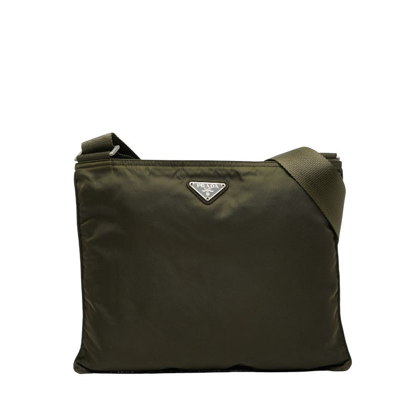 プラダ 三角ロゴプレート 斜め掛け ショルダーバッグ カーキ ナイロン レディース PRADA 【中古】