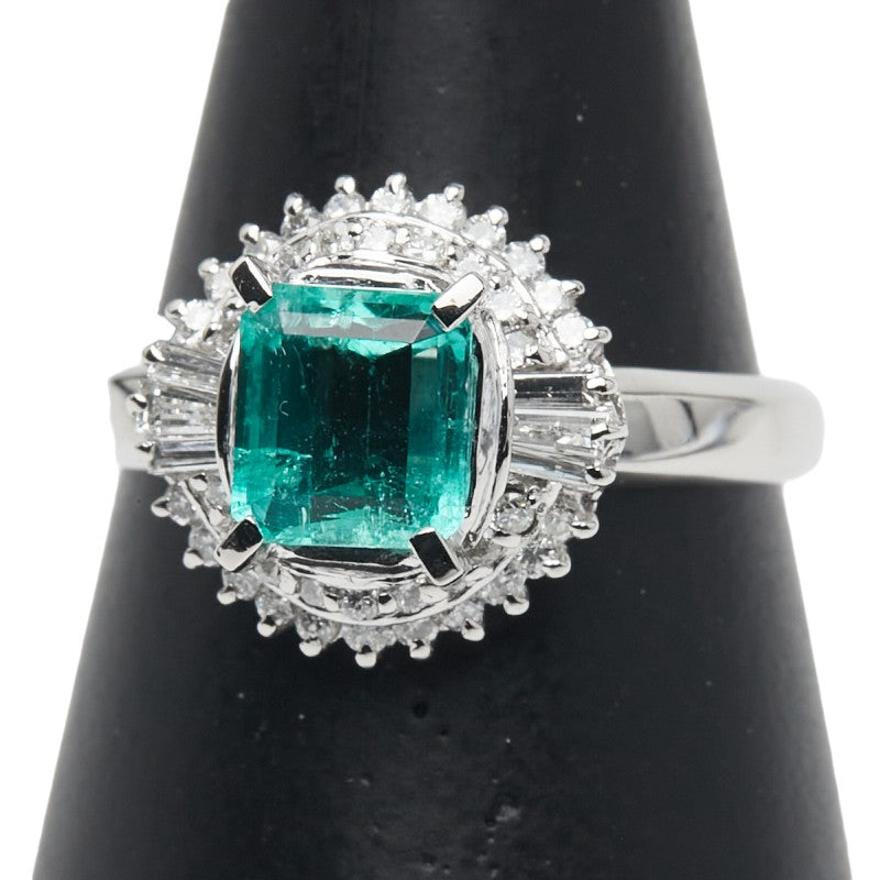 Pt900 プラチナ エメラルド1.24ct ダイヤ0.424ct リング 指輪 レディース 15号 【中古】