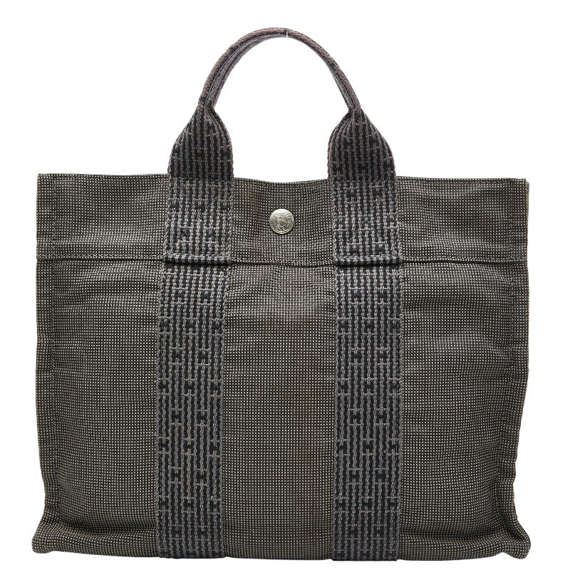 エルメス エールライン トートPM ハンドバッグ トートバッグ グレー ブラック キャンバス レディース HERMES 【中古】