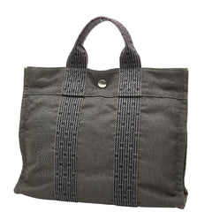 エルメス エールライン トートPM ハンドバッグ トートバッグ グレー ブラック キャンバス レディース HERMES 【中古】