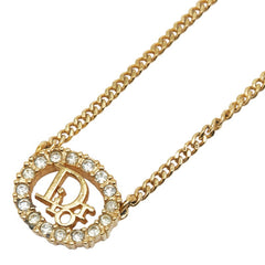 ディオール ロゴ ラウンド ネックレス ゴールド メッキ ラインストーン レディース Dior 【中古】