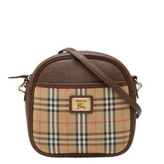 バーバリー ノバチェック シャドーホース ショルダーバッグ ブラウン キャンバス レザー レディース BURBERRY 【中古】