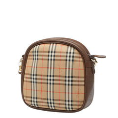バーバリー ノバチェック シャドーホース ショルダーバッグ ブラウン キャンバス レザー レディース BURBERRY 【中古】