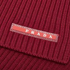 プラダ スポーツライン ロゴ マフラー SMS180 レッド ウール レディース PRADA 【中古】