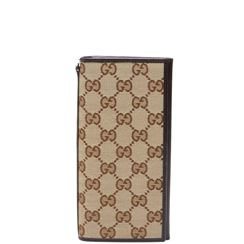 グッチ GGキャンバス シェリーライン 長財布 135590 ベージュ ブラウン キャンバス レザー レディース GUCCI 【中古】
