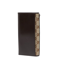 グッチ GGキャンバス シェリーライン 長財布 135590 ベージュ ブラウン キャンバス レザー レディース GUCCI 【中古】