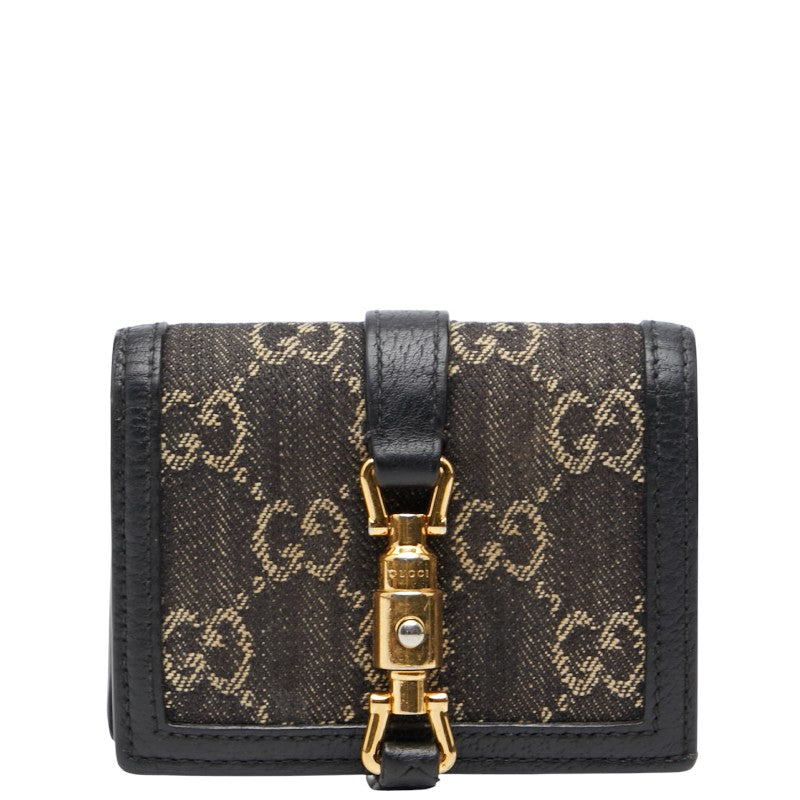 グッチ ジャッキー1961 二つ折り財布 コンパクトウォレット 645536 ブラック デニム レザー レディース GUCCI 【中古】