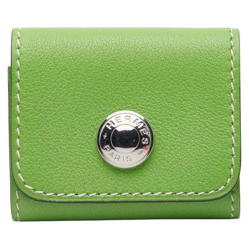 エルメス アラジフ ポストイットケース 付箋カバー グリーン レザー レディース HERMES 【中古】