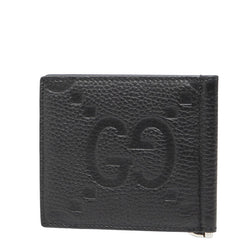 グッチ ジャンボGG 二つ折り財布 マネークリップ 739477 ブラック レザー レディース GUCCI 【中古】