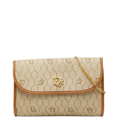 ディオール ハニカム 斜め掛け チェーン ショルダーバッグ ベージュ ブラウン PVC レザー レディース Dior 【中古】