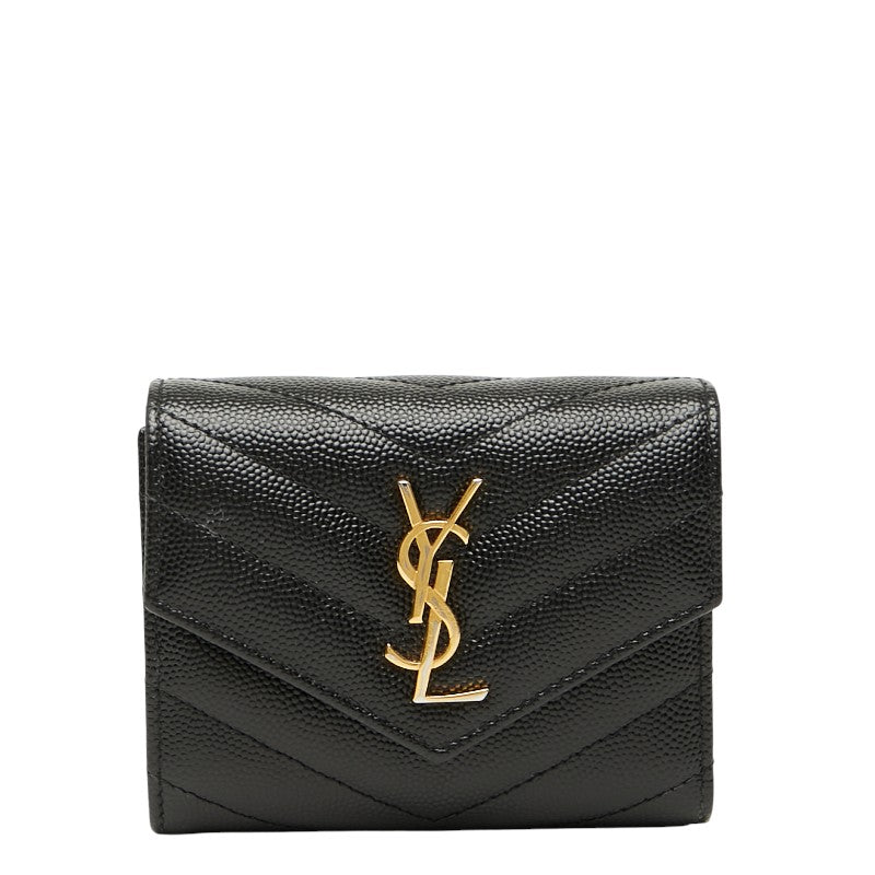 サンローラン YSL カサンドラ 三つ折り財布 コンパクトウォレット 692061 ブラック レザー レディース SAINT LAURENT 【中古】