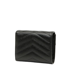 サンローラン YSL カサンドラ 三つ折り財布 コンパクトウォレット 692061 ブラック レザー レディース SAINT LAURENT 【中古】