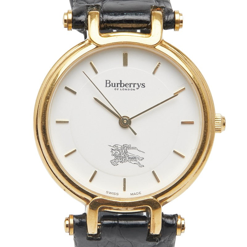 バーバリー ロゴ シャドーホース 腕時計 3200 クオーツ ホワイト文字盤 ステンレススチール レザー レディース BURBERRY 【中古】