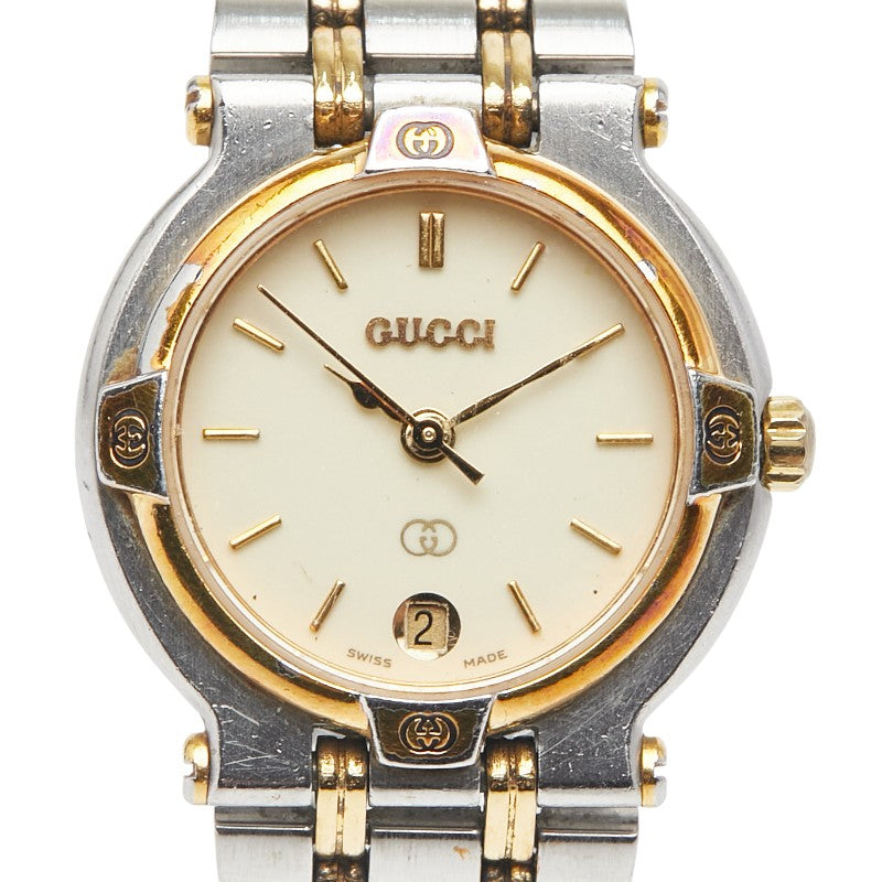 グッチ インターロッキングG 腕時計 9000L クオーツ ホワイト文字盤 ステンレススチール メッキ レディース GUCCI 【中古】