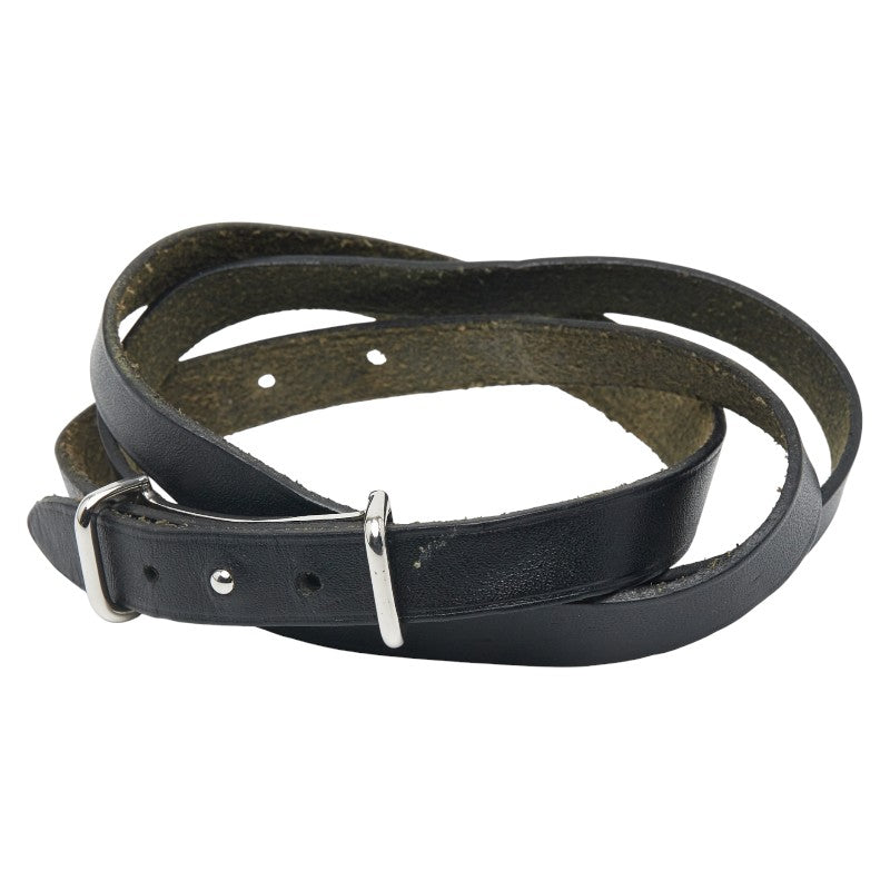 エルメス アピ2 ブレスレット ブラック シルバー レザー メタル レディース HERMES 【中古】
