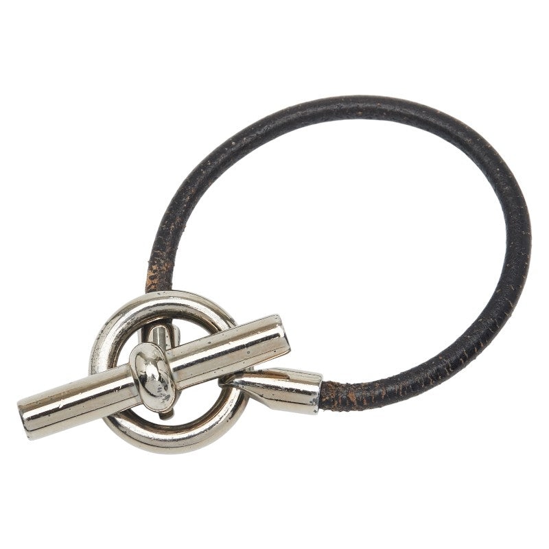 エルメス グレナン ブレスレット シルバー ブラック メタル レザー レディース HERMES 【中古】