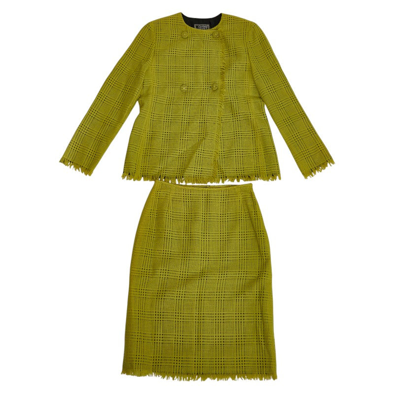 ヴェルサーチェ スカートスーツ セットアップ サイズ:40 イエロー ブラック ウール アンゴラ レディース VERSACE 【中古】