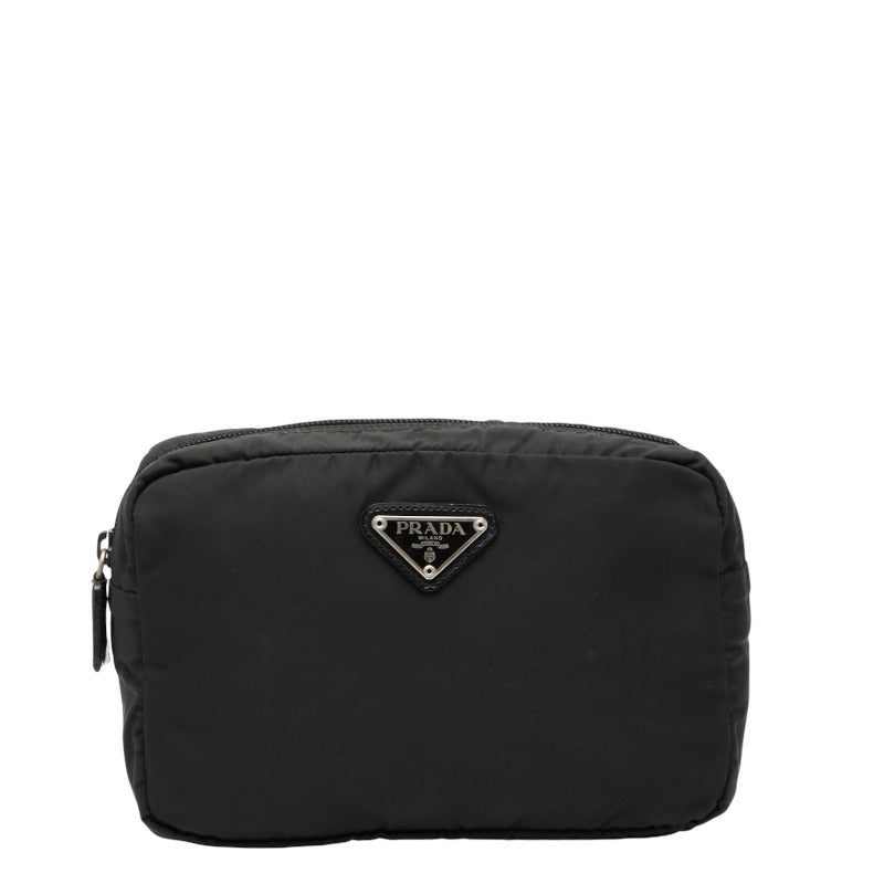 プラダ 三角ロゴプレート ポコノ ポーチ MV348 ブラック ナイロン レディース PRADA 【中古】