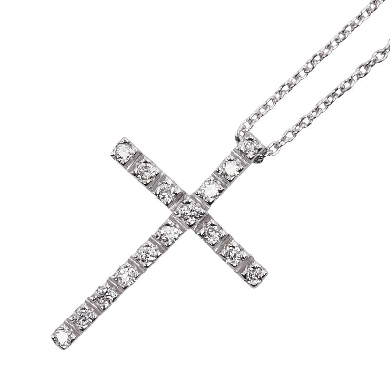 スタージュエリー K18WG ホワイトゴールド ダイヤモンド0.16ct クロス 十字架 モチーフ ネックレス レディース STAR JEWELRY 【中古】