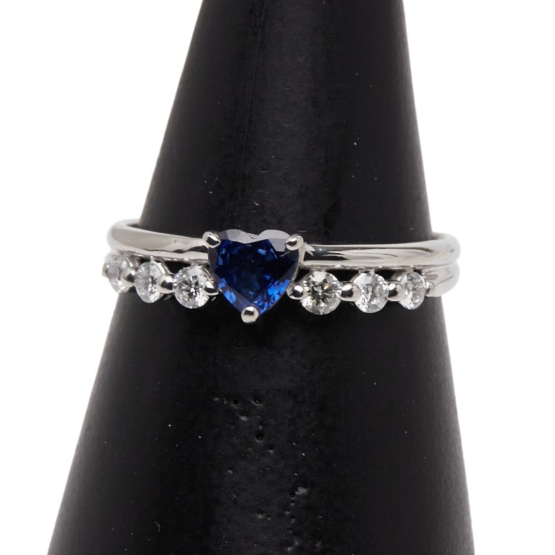 Pt900 プラチナ サファイア0.41ct ダイヤ0.21ct ハートモチーフ リング 指輪 レディース 12.5号 【中古】