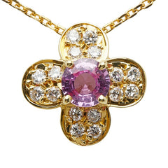 K18YG イエローゴールド ピンクサファイア0.663ct ダイヤ0.27ct フラワー 花 モチーフ ネックレス レディース 【中古】