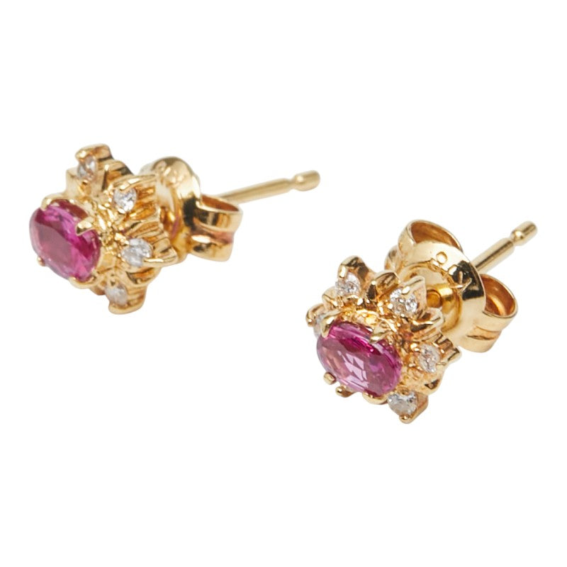 ゴールド レッド K18YG イエローゴールド ルビー0.38ct ダイヤ0.08ct ピアス レディース 【中古】