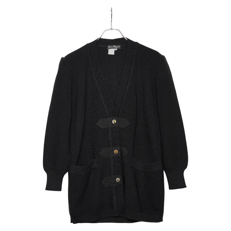 サルヴァトーレフェラガモ ヴァラボタン カーディガン サイズ：S ブラック ウール レディース Salvatore Ferragamo 【中古】