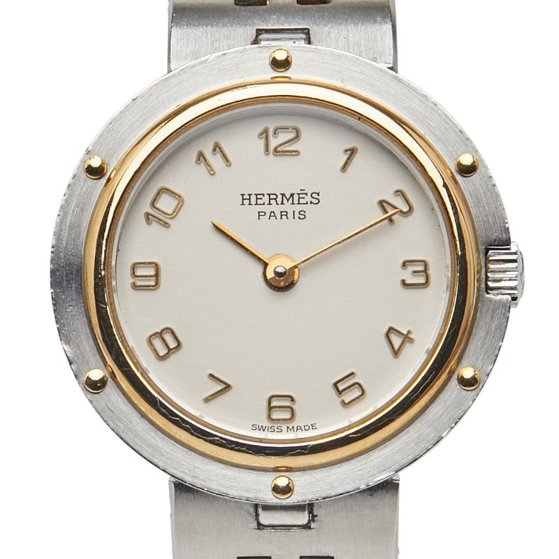 エルメス オリンピア 腕時計 クオーツ ベージュ文字盤 ステンレススチール メッキ レディース HERMES 【中古】