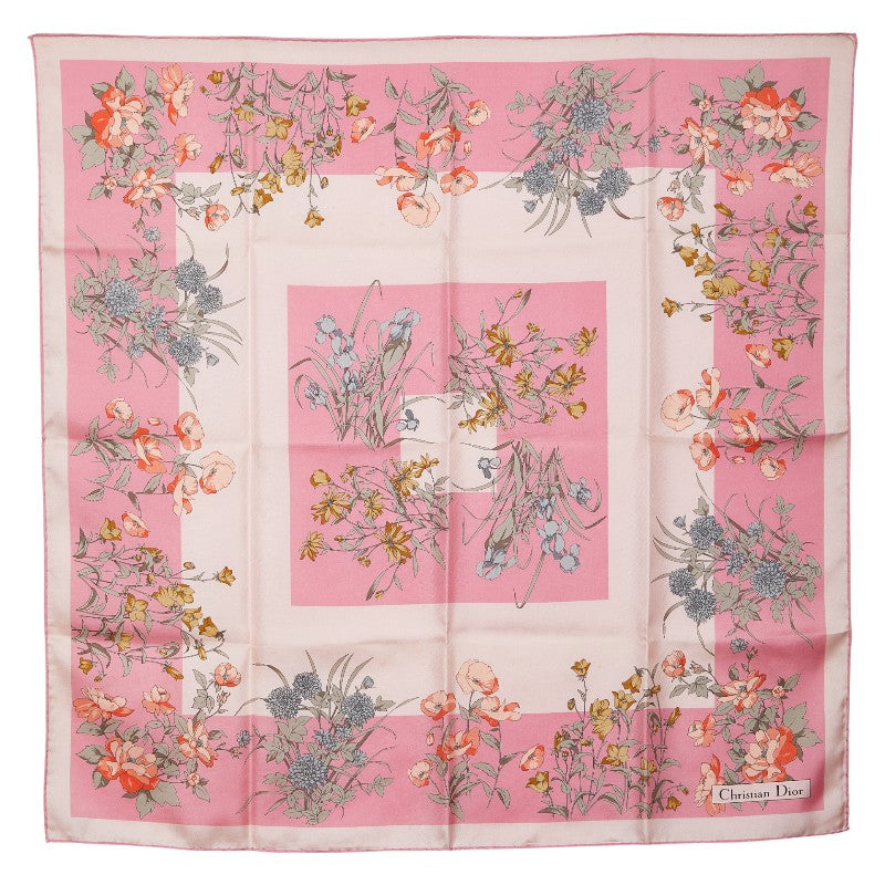 ディオール 花 フラワー スカーフ ピンク マルチカラー シルク レディース Dior 【中古】