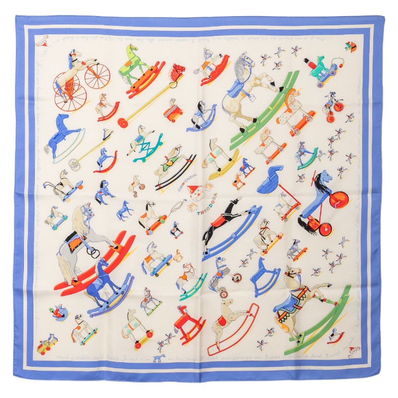 エルメス Association THEODORA Raconte moi le cheval お馬の話をして スカーフ ホワイト マルチカラー シルク レディース HERMES 【中古】