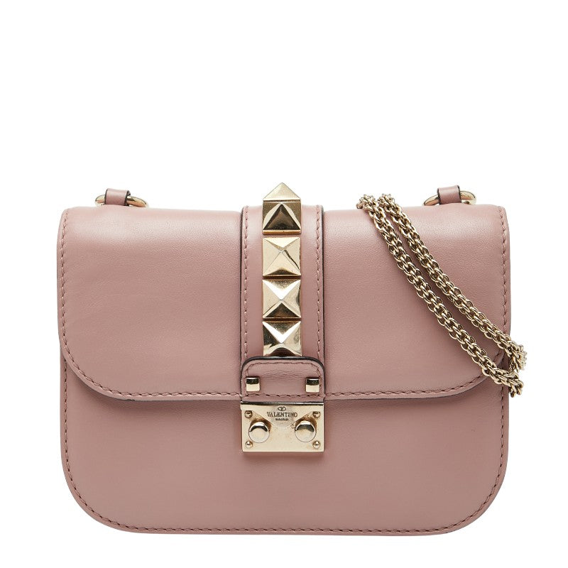 ヴァレンティノ スタッズ チェーン ショルダーバッグ ピンク レザー レディース VALENTINO 【中古】