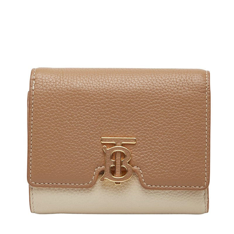 バーバリー TBロゴ 三つ折り財布 ベージュ ホワイト レザー レディース BURBERRY 【中古】