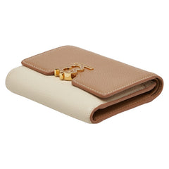 バーバリー TBロゴ 三つ折り財布 ベージュ ホワイト レザー レディース BURBERRY 【中古】