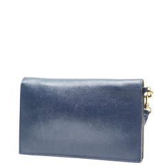 セリーヌ ロゴ セカンドバッグ クラッチバッグ ネイビー レザー レディース CELINE 【中古】
