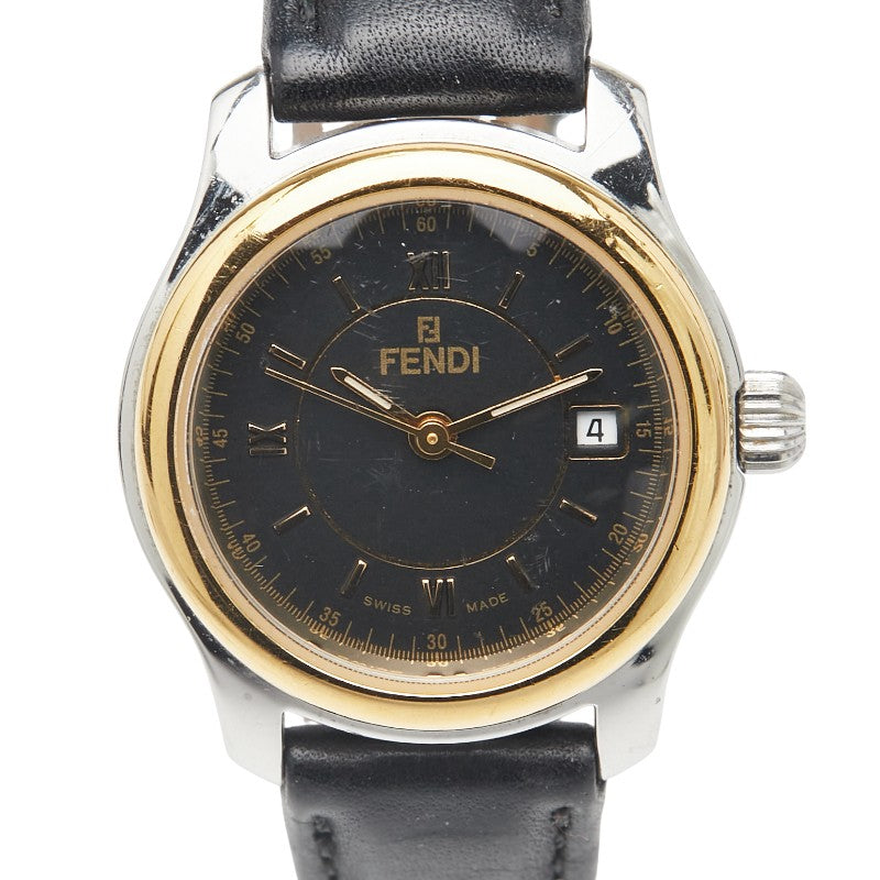 フェンディ 腕時計 210L クオーツ ブラック文字盤 ステンレススチール レザー レディース FENDI 【中古】