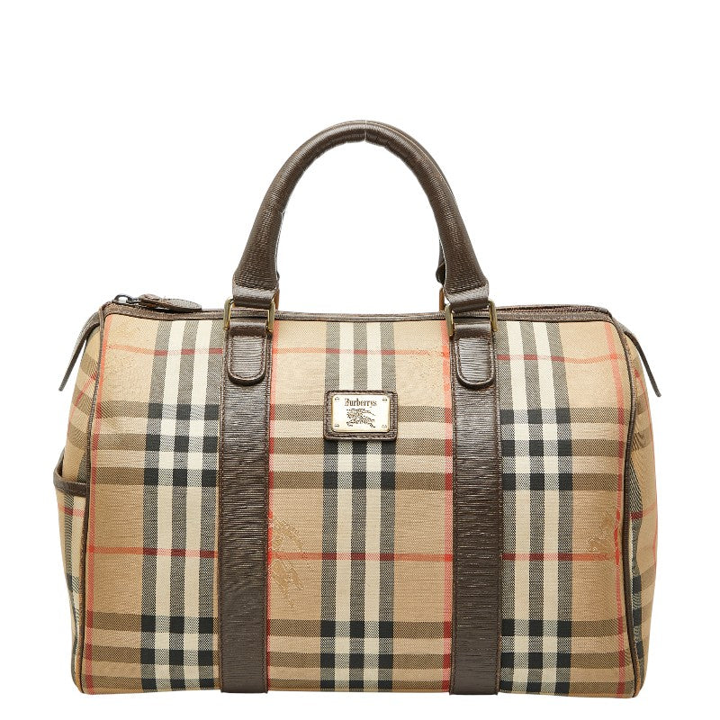 バーバリー ノバチェック シャドーホース ハンドバッグ ミニボストンバッグ ブラウン キャンバス レザー レディース BURBERRY 【中古】