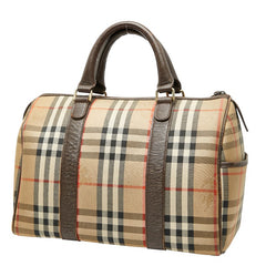 バーバリー ノバチェック シャドーホース ハンドバッグ ミニボストンバッグ ブラウン キャンバス レザー レディース BURBERRY 【中古】