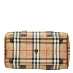 バーバリー ノバチェック シャドーホース ハンドバッグ ミニボストンバッグ ブラウン キャンバス レザー レディース BURBERRY 【中古】