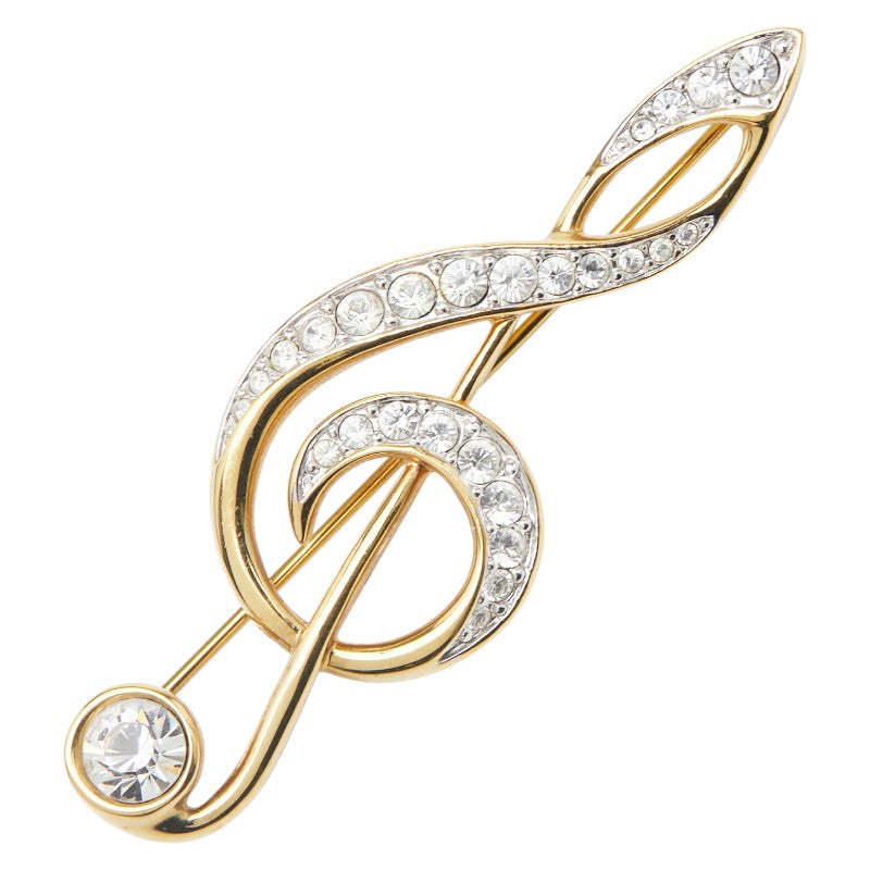 スワロフスキー ト音記号 ラインストーン ブローチ ゴールド メッキ レディース SWAROVSKI 【中古】